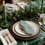 Mindsoft Set of 12 Christmas Green Striped Linen Cotton Napkin 18" x 18" - Image 3