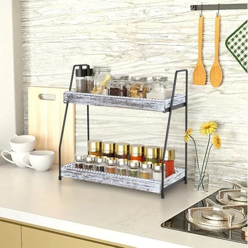 Gurfuy Bathroom Vanity Organizer 2-Tier Wood Countertop Storage Counter Shelf for Makeup Skincare Perfume Jewelry Tray Spice Rack White - Image 6