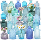 Set of 30 Blue Glass Bud Vases Small Textured Flower Vases by saiguomi