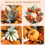 Fall Decor Wreaths for Front Door, 20 Inch Autumn Wreath with Pumpkins - Image 3
