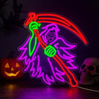Halloween Grim Reaper Neon Sign – Spooky Halloween LED Wall Light, USB Powered Dimmable Horror Neon Sign for Wall Decor, Game Room, Man Cave, Gothic Bedroom, Haunted House, Seasonal Holiday Gift by OJBKNEON