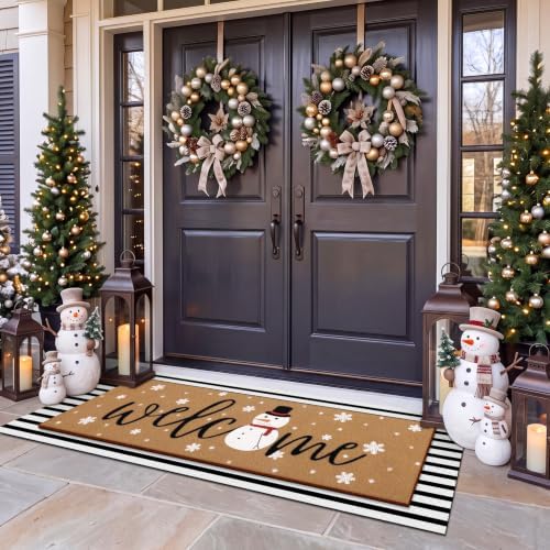 Tinideya 2 Pcs Large Winter Layered Doormat Snowman Front Door Mat - Image 5