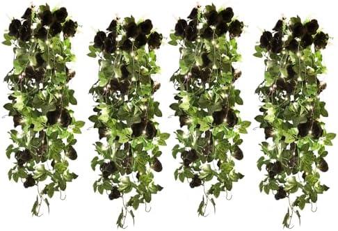 RECUTMS 4PCS Artificial Black Rose Fake Hanging Flowers Garland with Lights by RECUTMS