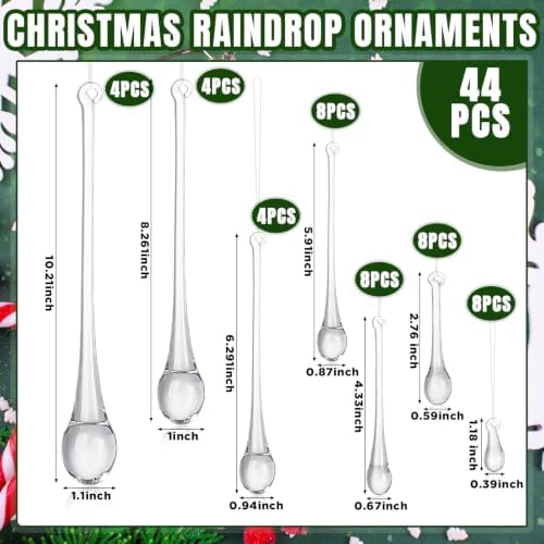 44 Pcs Clear Glass Teardrop Christmas Ornaments,7 Multiple Sizes - Image 3