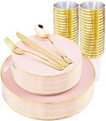 LIYH 180 Pcs Pink Plastic Plates - Disposable Dinnerware Set, Pink Dinner Plate Dessert Plate,Gold Plastic Silverware Cups for Weddings,Birthday Party 30 Guests by LIYHLoveinyourheart