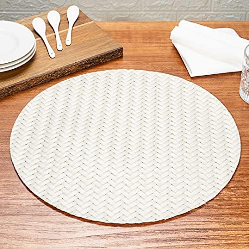 Restaurantware Round White Woven Pearl Placemat, 15 in, 6 Pack - Image 6