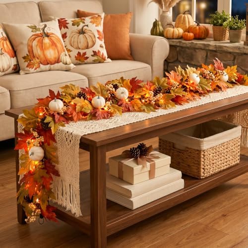 6FT Fall Garland with LED Lights, Mantel Fireplace Garland - Image 3