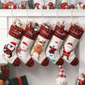 Personalized Christmas Stockings with Embroidered Name & Monogram,Custom 3D Xmas Character Stocking 3 Pack 18” Large,Santa,Snowman & Reindeer Fireplace Hanging Red Burlap Plaid Stockings(D) by Infiher