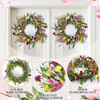Hotop 2 Pcs Spring Summer Door Wreath for Front Door 22'' Artificial Daisy and Lavender Floral Wreath with Green Leaves Jasmine Orchid Flower for Indoor Outdoor Home Wedding Farmhouse Window Decor - Image 3