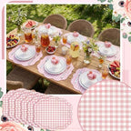 Breling 6 Set Gingham Placemat 17" x 13" Cotton Linen Placemat, Pink - Image 4