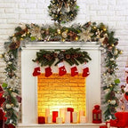 6ft Prelit Christmas Garland with 20 Lights, Xmas Fake Vines with Bows Christmas Balls Flowers Berries Greenery Christmas for Front Door Fireplace Mantel Porch Holiday Decorations - Image 2