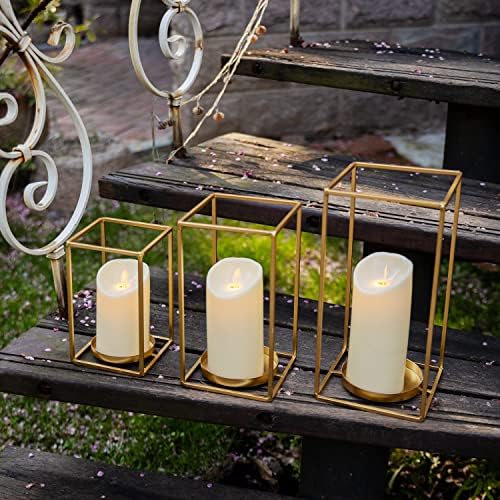 HPC Decor 3PCS Gold Metal Lanterns Decorative- 7in 9in 11in Candle Lantern Holders for Home Decor- Modern Farmhouse Lantern Decor for Wedding Table Centerpieces,Living Room,Dining Room,Party,Holiday. - Image 6