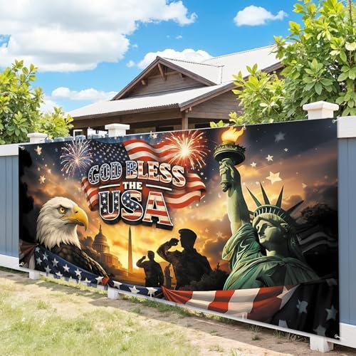 7 * 16FT Eagle flag God Bless The USA Garage Door Cover Decorations Independence Day Garage Door Banner for Outdoor Indoor Patriot Party Photography Backdrop - Image 5
