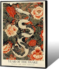 Chinese Lunar Year Of The Snake Art Print – Mysterious & Sophisticated Zodiac Wall Decor with Peony Floral Pattern for Home Office and Apartment 16X24 in Wrapped Framed by Unknown