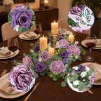 Realistic Artificial Eucalyptus & Rose Garland, 2-Pack, Purple - Image 6