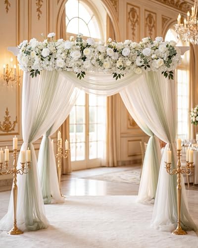 72inch Aisle Flower Garland with Chiffon Sheer Drape, White Rose and Hydrangea, Artificial Flowers for Wedding Arch, Backdrop, Reception Table Decor - Floral Runner for Ceremony Pathway & Bridal Suite - Image 2