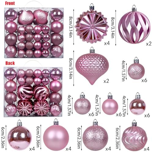 Christmas Tree Balls Ornaments Set, 48 Pcs Shatterproof Plastic Decorative Baubles Shiny Hanging Ball Ornaments for Xmas Tree Holiday Party Wedding Decoration, Pink - Image 2