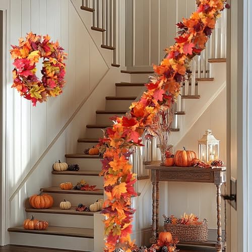6 Pack 5.8Ft/Piece Fall Leaves Maple Leaf Garland for Mantle Artificial Autumn Hanging Foliage for Home Fall Decor Wedding Fireplace Party - Image 5