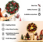 Garvee 18 in Prelit Christmas Wreath for Front Door, Battery Operated - Image 4