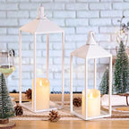 White Decorative Lantern Decor 17" 13" Set of 2 Wedding Lantern with Candle - Image 7
