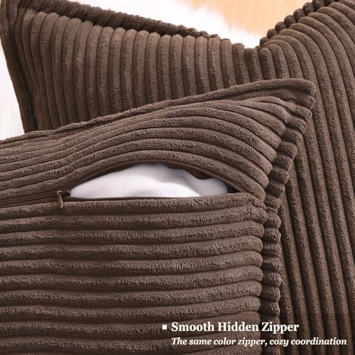 decorUhome Fall Corduroy Dark Brown Throw Pillow Covers 22x22 Set of 2 - Image 3