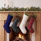 Junkin 4 Pack Tartan Christmas Stockings Navy Blue & White by Junkin