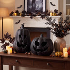 Tioncy Halloween Decor Terracotta Jack O Lantern Pumpkin Decor,Black - Image 3