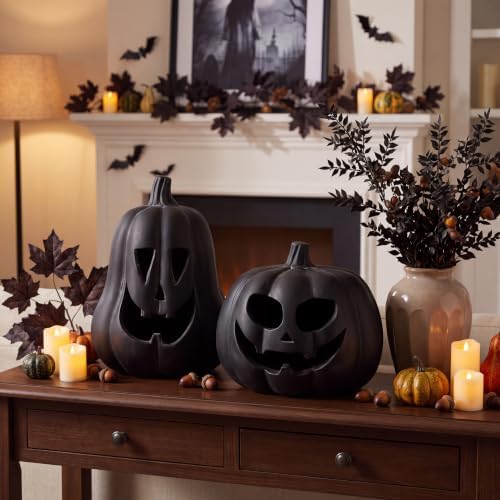 Tioncy Halloween Decor Terracotta Jack O Lantern Pumpkin Decor,Black - Image 3