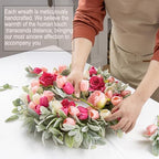 Yawwind 20 Inches Summer Wreath for Front Door Farmhouse Summer Door Wreaths Elegant Spring Floral Wreath with Tulips Rose Flocked Lambs Ear for Wall Window Porch Indoor Decor - Image 4