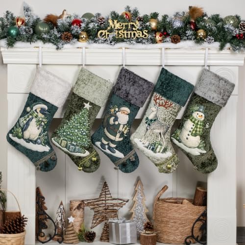 LUBOT 5 Pack Christmas Stockings Set of 5 Large Family Xmas Stocking Embroidered 20" Modern Rustic Farmhouse Country Fireplace Hanging Holiday Decor - Image 2