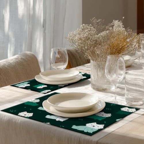 Shrahala Cute Dog in Dark Green Placemats, White Dogs Spots Table Mat Linen Burlap Washable Double-Deck Heat Insulation for Dining/Kitchen Table Set of 6 (12 X 18 Inch) - Image 4