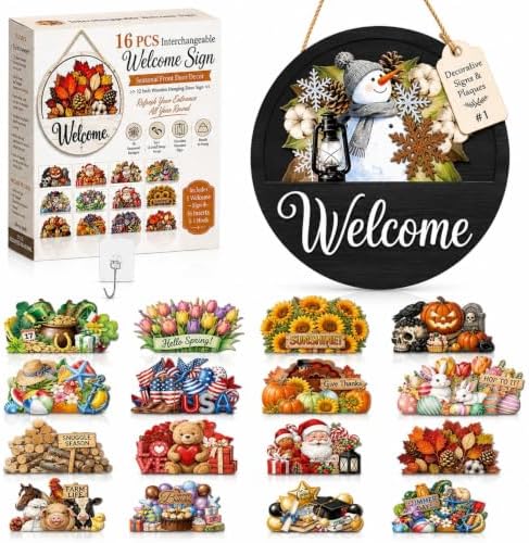 Interchangeable Welcome Sign for Front Door 12 Inch Round Seasonal Decor by Unknown