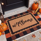 2 Pcs Fall Welcome Mat for Front Door Layered Buffalo Plaid Outdoor Rug - Image 4