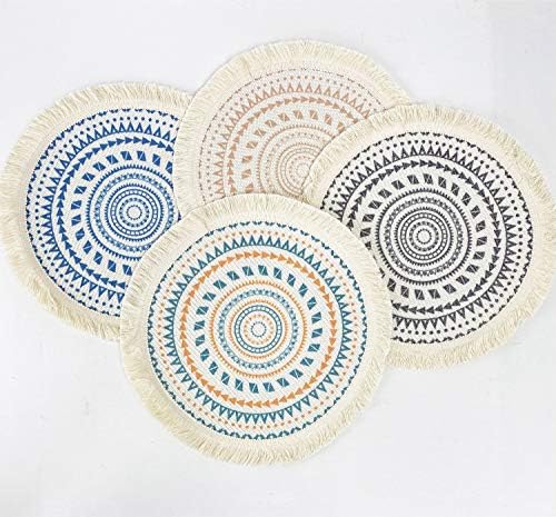 Fennco Styles Boho Geometric Fringe Decorative Cotton Placemats 13-inch Round, Set of 4 - Pink Heat Resistant Insulation Table Mats for Home Decor, Dining Table, Banquets and Special Events - Image 7