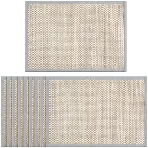 Hausattire Bamboo Placemats for Dining Table Set of 10 Washable 13x19 Rectangle Place Mats Sushi Mats for Kitchen Table Outdoor Parties Easter Farmhouse Decoration - Grey by Hausattire