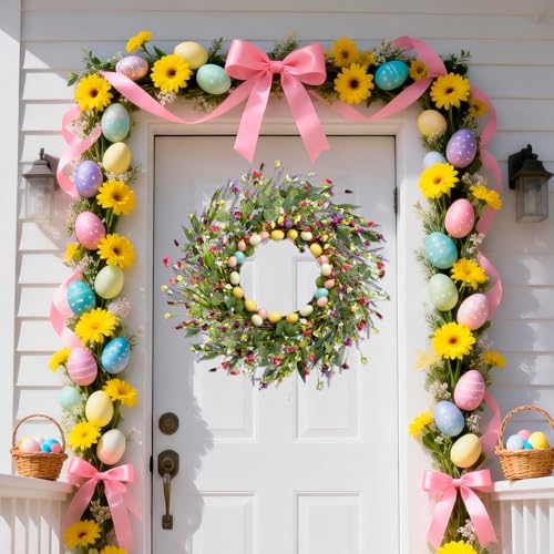 20Inch Easter Wreath for Front Door, Natural Spring Wildflower Easter Egg Wreath, Artificial Easter Door Wreath for Covered Outdoor Use - Image 3