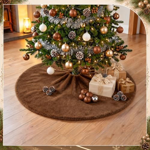 Viorawhite Brown Christmas Tree Skirt, 48 Inch Faux Fur Tree Skirts - Image 5