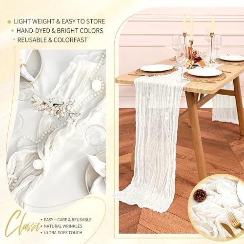 18 Pack Cheesecloth Table Runner 10FT Ivory White Table Runner Boho Gauze Cheese Cloth Table Runners Long Rustic Sheer Table Decorations for Wedding Party Baby Bridal Shower Birthday Holiday Spring - Image 5