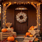 Handmade Fall Wreath for Front Door, 24 Inch Autumn Wreath with Eucalyptus Leaves & Cream White Flowers, Grapevine Wreath, Rustic Thanksgiving Decor for Indoor Outdoor Porch Wall Home Entryway - Image 4