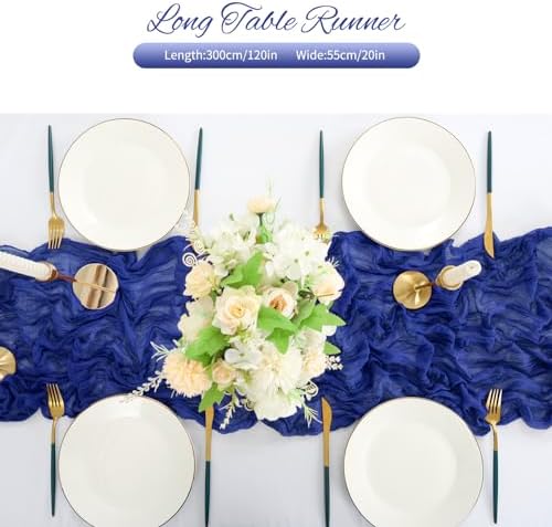 20 Pack Royal Blue Cheesecloth Table Runner 120 Inch 10FT Rustic Boho Gauze Cheese Cloth Table Runner for Wedding Party Baby Shower Thanksgiving Christmas Decoration - Image 5