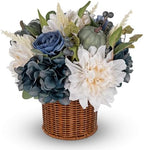 Hollyone 13.8" Fall Flowers Arrangement in Baskets Pot Outdoor Indoor Fake Pumpkin Hydrangea Peonies Artificial Flower in Woven Baskets Fall Decor Blue White Faux Plants Porch Home Autumn Decorations by Hollyone