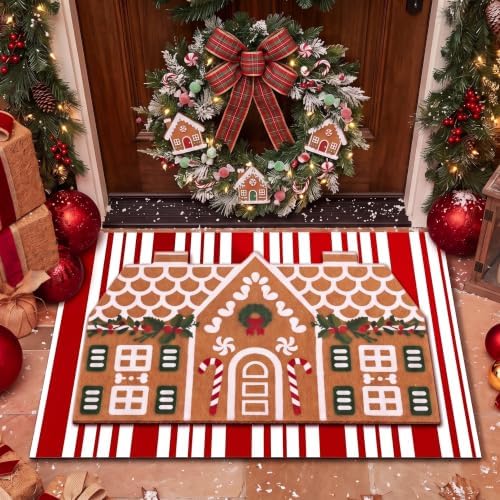 Tinideya 2 Pcs Christmas Layered Doormat Set, Gingerbread House by Tinideya