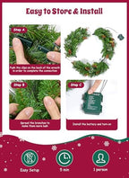 rightown 24 Inch Pre-Lit Artificial Christmas Wreaths for Front Door, Battery Operated Christmas Wreath with 50 LED Lights - Image 7