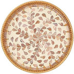 Kmelep Round Rattan Tray with Mother of Pearl Inlay, Rattan Serving Tray with Wooden Base, Decorative Wicker Basket for Table Decor, Storage and Display of Coffee Bread Food Fruit (Wicker) by Kmelep