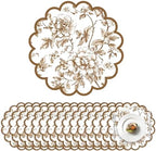 100 Pcs Brown Floral Paper Placemats with Scalloped Edges 15 Inch Chinoiserie Paper Table Mats Vintage Floral Place Mats for Dining Parties Weddings Holidays Table Decorations by Stuffygreenus