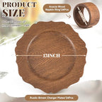 48 Pcs 13" Wooden Textured Charger Plates with Napkin Ring, Brown - Image 2