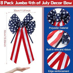 Yunlly 8 Pieces Large Patriotic Bows Decor 4th of July Bows Wreaths Blue White and Red Stripes and Stars for Memorial Day 4th of July Independence Day 250th Anniversary Patriotic Decorations - Image 2