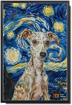 Metal Sign Vintage Tin Sign Italian Greyhound Starry Night Sprinter Sleek Greyhound in Night for Home Courtyard and Seasonal Celebrations Waterproof Aluminum 8×12 Inches with Metal Frame by YmyooForTinSign