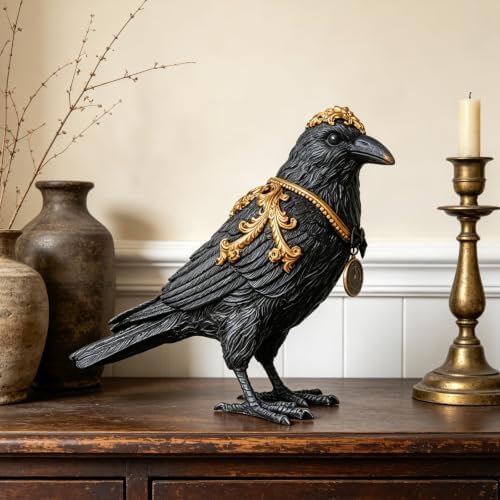 Cynkeyee Gothic Raven Crow Resin Statue - Halloween Decor Figurines 7.5IN - Image 4