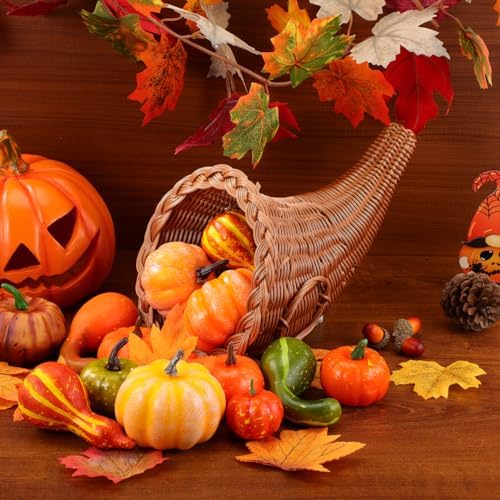 HOMSFOU Cornucopia Baskets Horn Imitation Vine Fall Thanksgiving Fruits Cornucopia Basket Snack Food Bread Horn for Christmas Table Centerpiece - Image 2